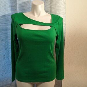 Kelly Green knit blouse with cutout/overlay - a new day - Size L